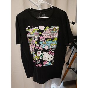 Hello Kitty Sanrio Black Graphic T-Shirt Bioworld Size L Kawaii Tee